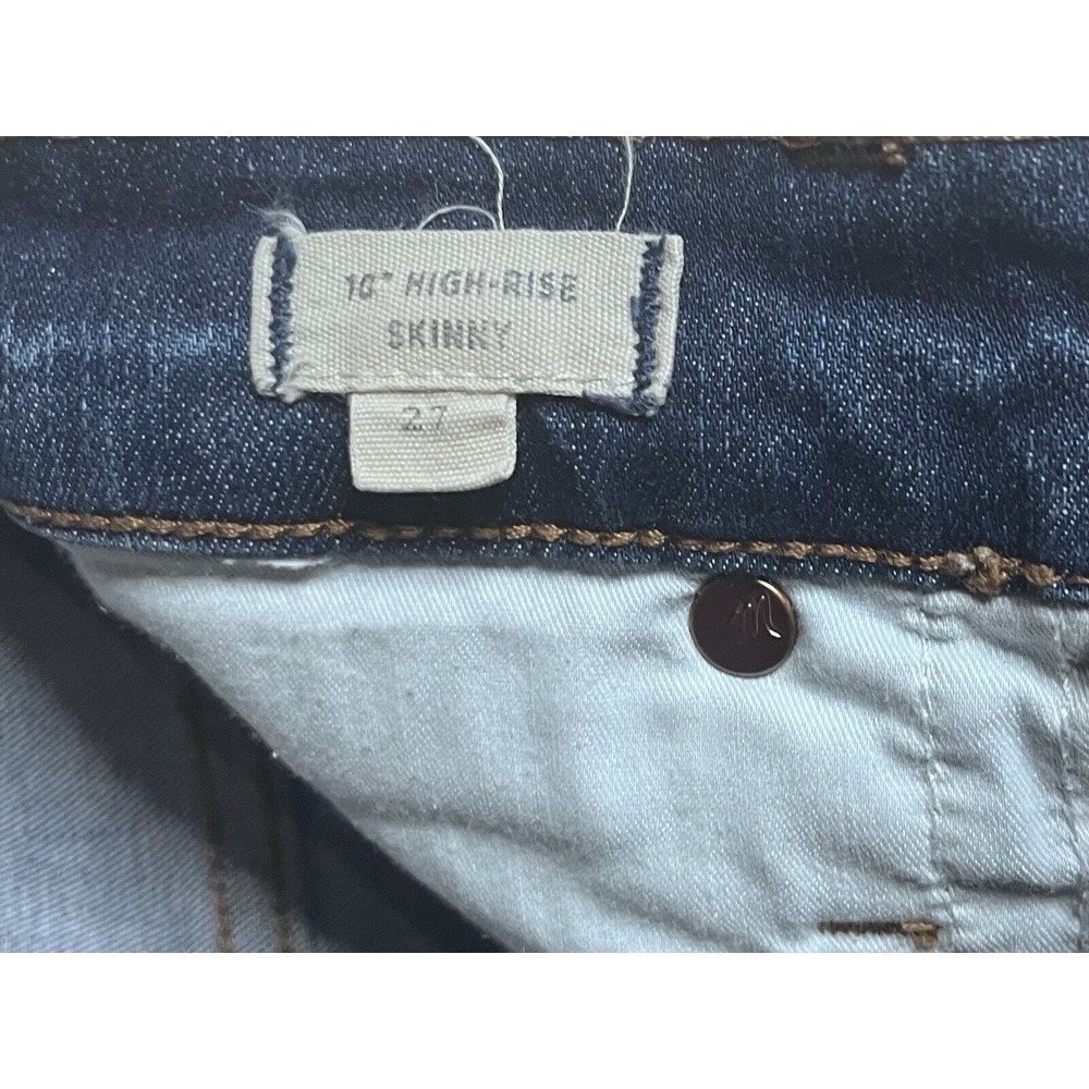 Madewell Womens Dark Jeans Size 27, 10" High Rise Skinny Raw Hem Button Fly - Picture 3 of 16